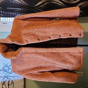Cozy Orange Button Down Sherpa Jacket